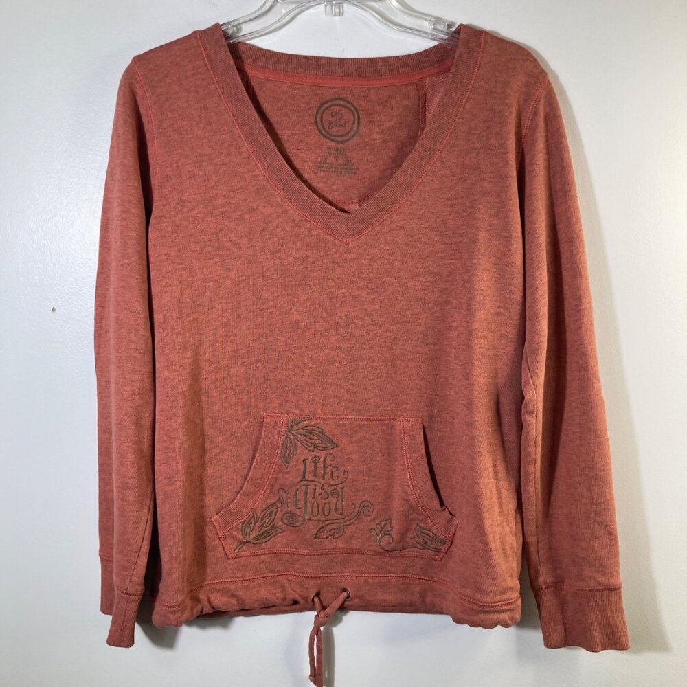 Womens Life is Good Sport Fitted V Neck Sweatshirt Orange‎ S